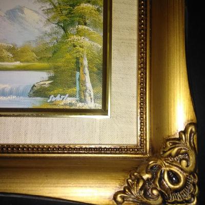 Three Gold framed original signed artwork Church and seasons