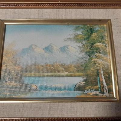 Three Gold framed original signed artwork Church and seasons