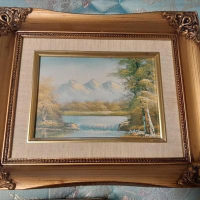 Three Gold framed original signed artwork Church and seasons