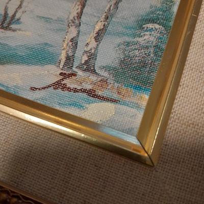 Three Gold framed original signed artwork Church and seasons