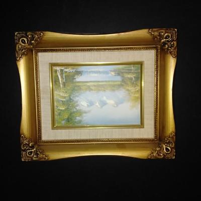 Three Gold framed original signed artwork Church and seasons