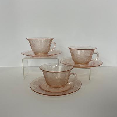 -213- GLASSWARE | Pink Dogwood Macbeth Evans Co. | Cups & Saucers