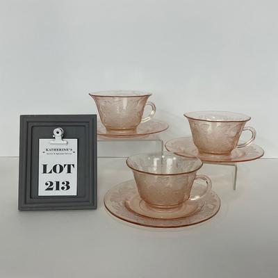 -213- GLASSWARE | Pink Dogwood Macbeth Evans Co. | Cups & Saucers
