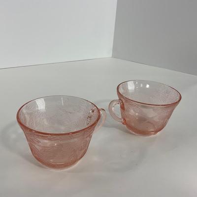 -214- GLASSWARE | Pink Dogwood Macbeth Evans Co. | Cups & Saucers