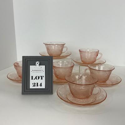 -214- GLASSWARE | Pink Dogwood Macbeth Evans Co. | Cups & Saucers