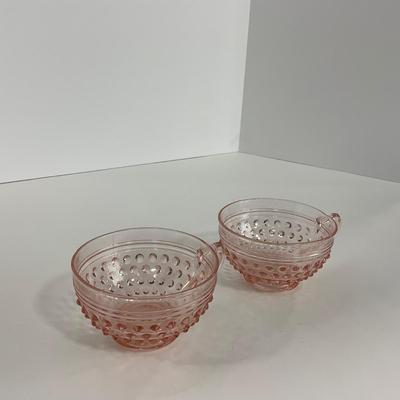 -216- GLASSWARE | Pink Hobnail Hocking Glass Co. | Cups & Saucers