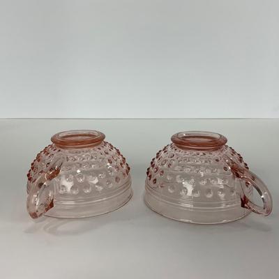 -216- GLASSWARE | Pink Hobnail Hocking Glass Co. | Cups & Saucers