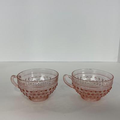 -216- GLASSWARE | Pink Hobnail Hocking Glass Co. | Cups & Saucers