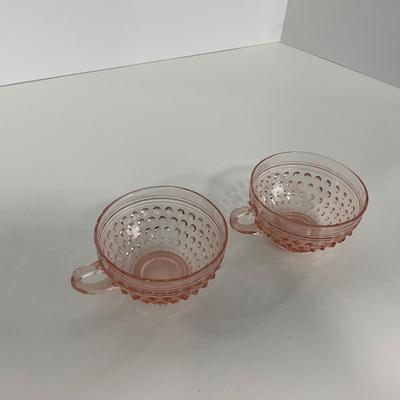 -216- GLASSWARE | Pink Hobnail Hocking Glass Co. | Cups & Saucers