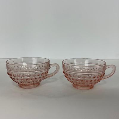 -216- GLASSWARE | Pink Hobnail Hocking Glass Co. | Cups & Saucers