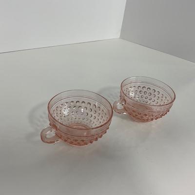 -216- GLASSWARE | Pink Hobnail Hocking Glass Co. | Cups & Saucers