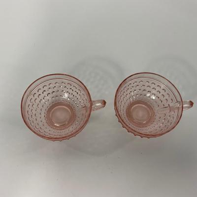 -216- GLASSWARE | Pink Hobnail Hocking Glass Co. | Cups & Saucers