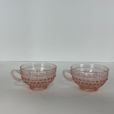 -216- GLASSWARE | Pink Hobnail Hocking Glass Co. | Cups & Saucers
