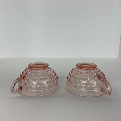 -216- GLASSWARE | Pink Hobnail Hocking Glass Co. | Cups & Saucers