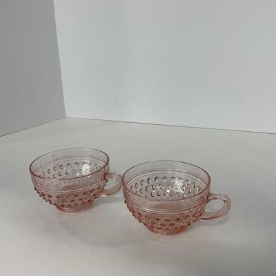 -216- GLASSWARE | Pink Hobnail Hocking Glass Co. | Cups & Saucers