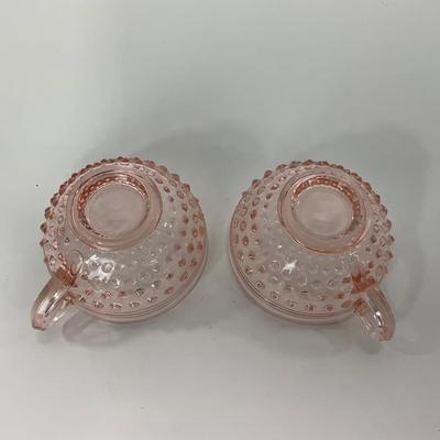 -216- GLASSWARE | Pink Hobnail Hocking Glass Co. | Cups & Saucers