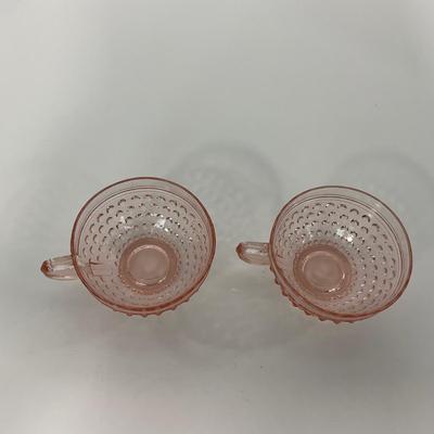 -216- GLASSWARE | Pink Hobnail Hocking Glass Co. | Cups & Saucers