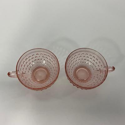 -216- GLASSWARE | Pink Hobnail Hocking Glass Co. | Cups & Saucers