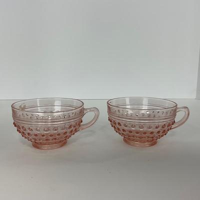 -216- GLASSWARE | Pink Hobnail Hocking Glass Co. | Cups & Saucers