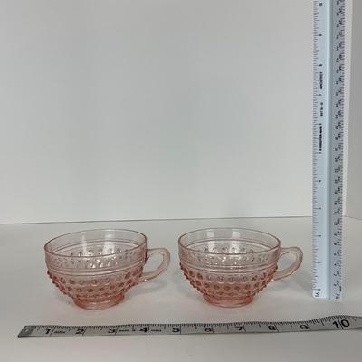 -216- GLASSWARE | Pink Hobnail Hocking Glass Co. | Cups & Saucers