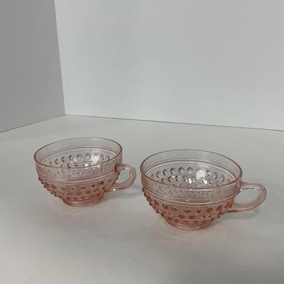 -216- GLASSWARE | Pink Hobnail Hocking Glass Co. | Cups & Saucers