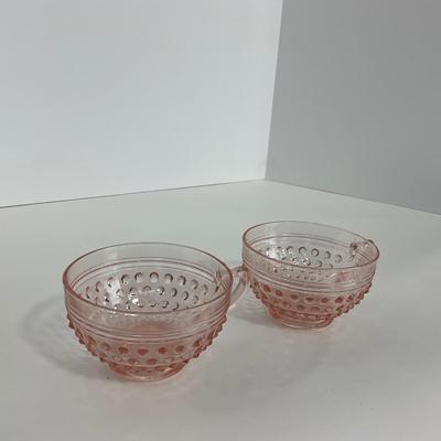 -216- GLASSWARE | Pink Hobnail Hocking Glass Co. | Cups & Saucers