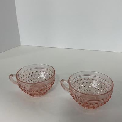 -216- GLASSWARE | Pink Hobnail Hocking Glass Co. | Cups & Saucers