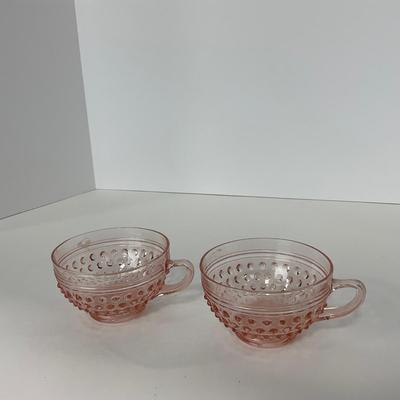 -216- GLASSWARE | Pink Hobnail Hocking Glass Co. | Cups & Saucers