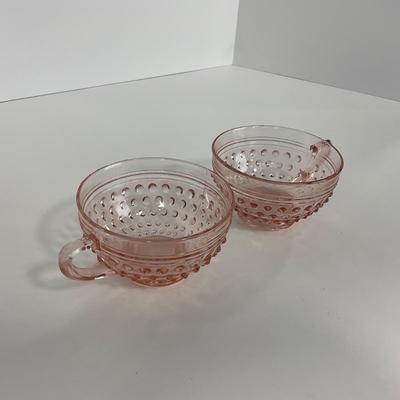 -216- GLASSWARE | Pink Hobnail Hocking Glass Co. | Cups & Saucers