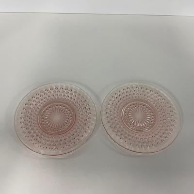 -216- GLASSWARE | Pink Hobnail Hocking Glass Co. | Cups & Saucers