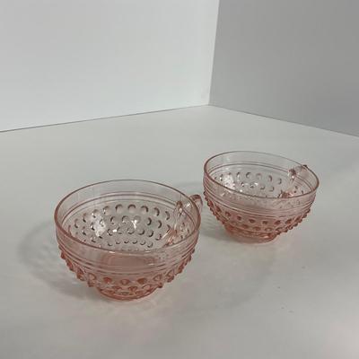 -216- GLASSWARE | Pink Hobnail Hocking Glass Co. | Cups & Saucers