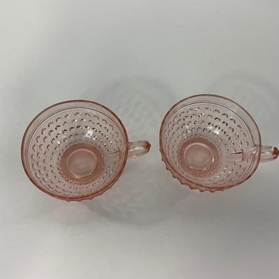 -216- GLASSWARE | Pink Hobnail Hocking Glass Co. | Cups & Saucers
