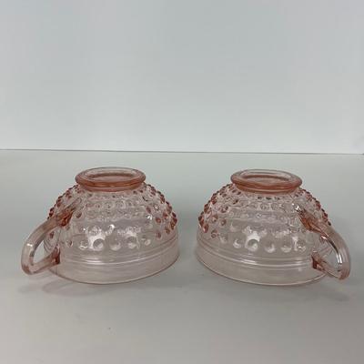 -216- GLASSWARE | Pink Hobnail Hocking Glass Co. | Cups & Saucers