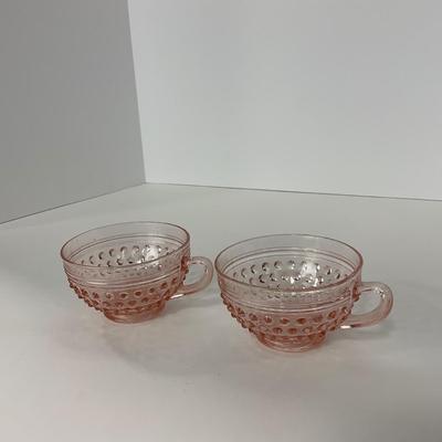 -216- GLASSWARE | Pink Hobnail Hocking Glass Co. | Cups & Saucers