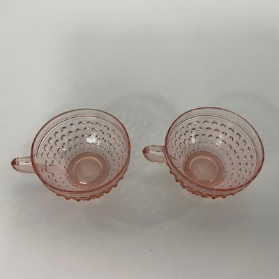 -216- GLASSWARE | Pink Hobnail Hocking Glass Co. | Cups & Saucers