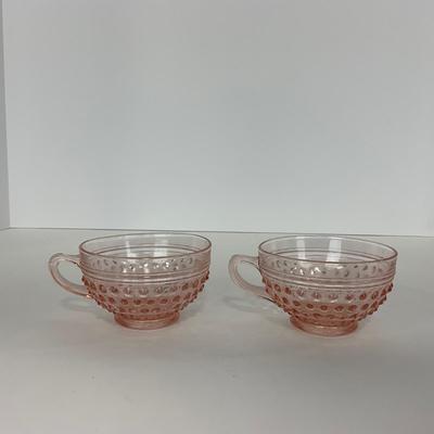 -216- GLASSWARE | Pink Hobnail Hocking Glass Co. | Cups & Saucers