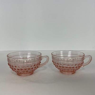 -216- GLASSWARE | Pink Hobnail Hocking Glass Co. | Cups & Saucers
