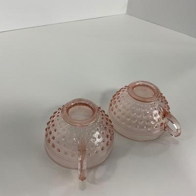 -216- GLASSWARE | Pink Hobnail Hocking Glass Co. | Cups & Saucers