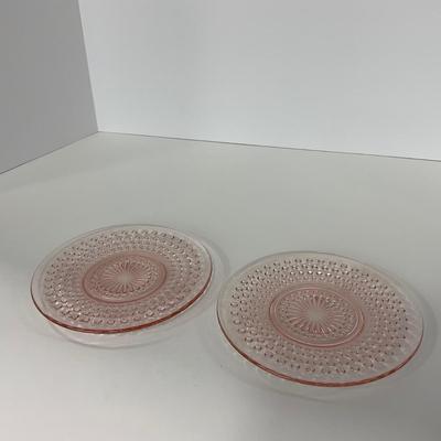 -216- GLASSWARE | Pink Hobnail Hocking Glass Co. | Cups & Saucers