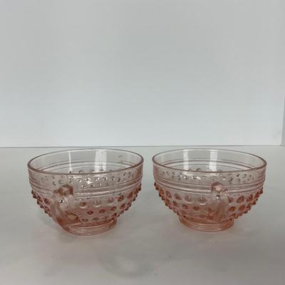 -216- GLASSWARE | Pink Hobnail Hocking Glass Co. | Cups & Saucers