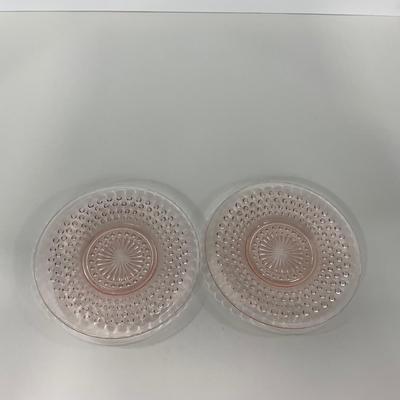 -216- GLASSWARE | Pink Hobnail Hocking Glass Co. | Cups & Saucers