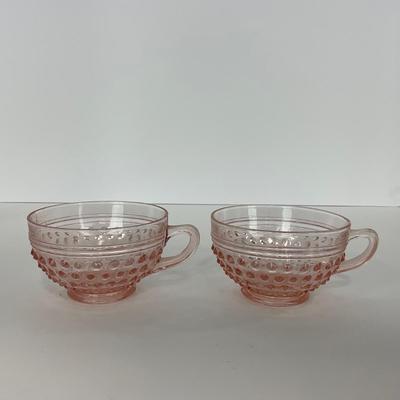 -216- GLASSWARE | Pink Hobnail Hocking Glass Co. | Cups & Saucers