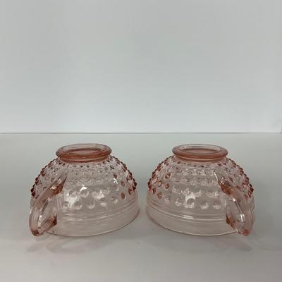 -216- GLASSWARE | Pink Hobnail Hocking Glass Co. | Cups & Saucers