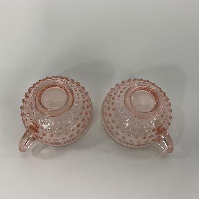 -216- GLASSWARE | Pink Hobnail Hocking Glass Co. | Cups & Saucers