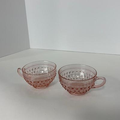 -216- GLASSWARE | Pink Hobnail Hocking Glass Co. | Cups & Saucers