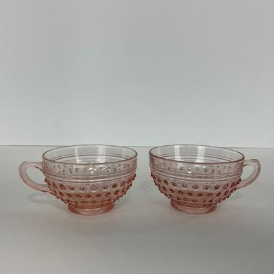 -216- GLASSWARE | Pink Hobnail Hocking Glass Co. | Cups & Saucers
