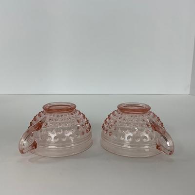 -216- GLASSWARE | Pink Hobnail Hocking Glass Co. | Cups & Saucers