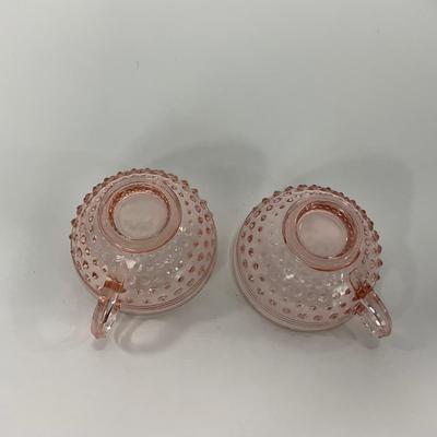 -216- GLASSWARE | Pink Hobnail Hocking Glass Co. | Cups & Saucers