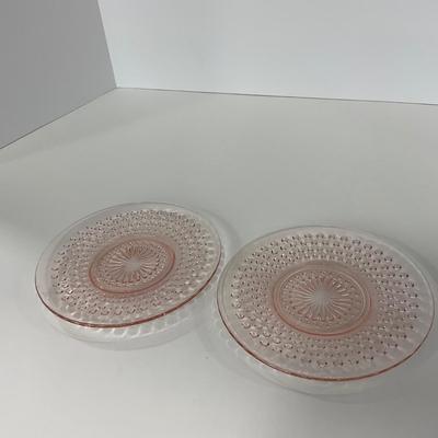 -216- GLASSWARE | Pink Hobnail Hocking Glass Co. | Cups & Saucers