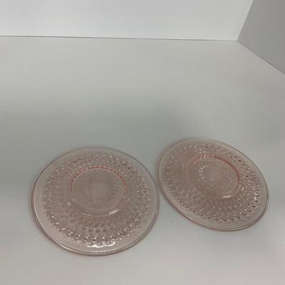 -216- GLASSWARE | Pink Hobnail Hocking Glass Co. | Cups & Saucers
